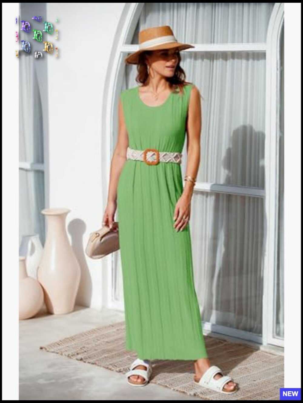 Sleeveless Maxi Dress Ribbed Knit Scoop Neck Tank Top Casual Summer Midi - Picture 4 of 7